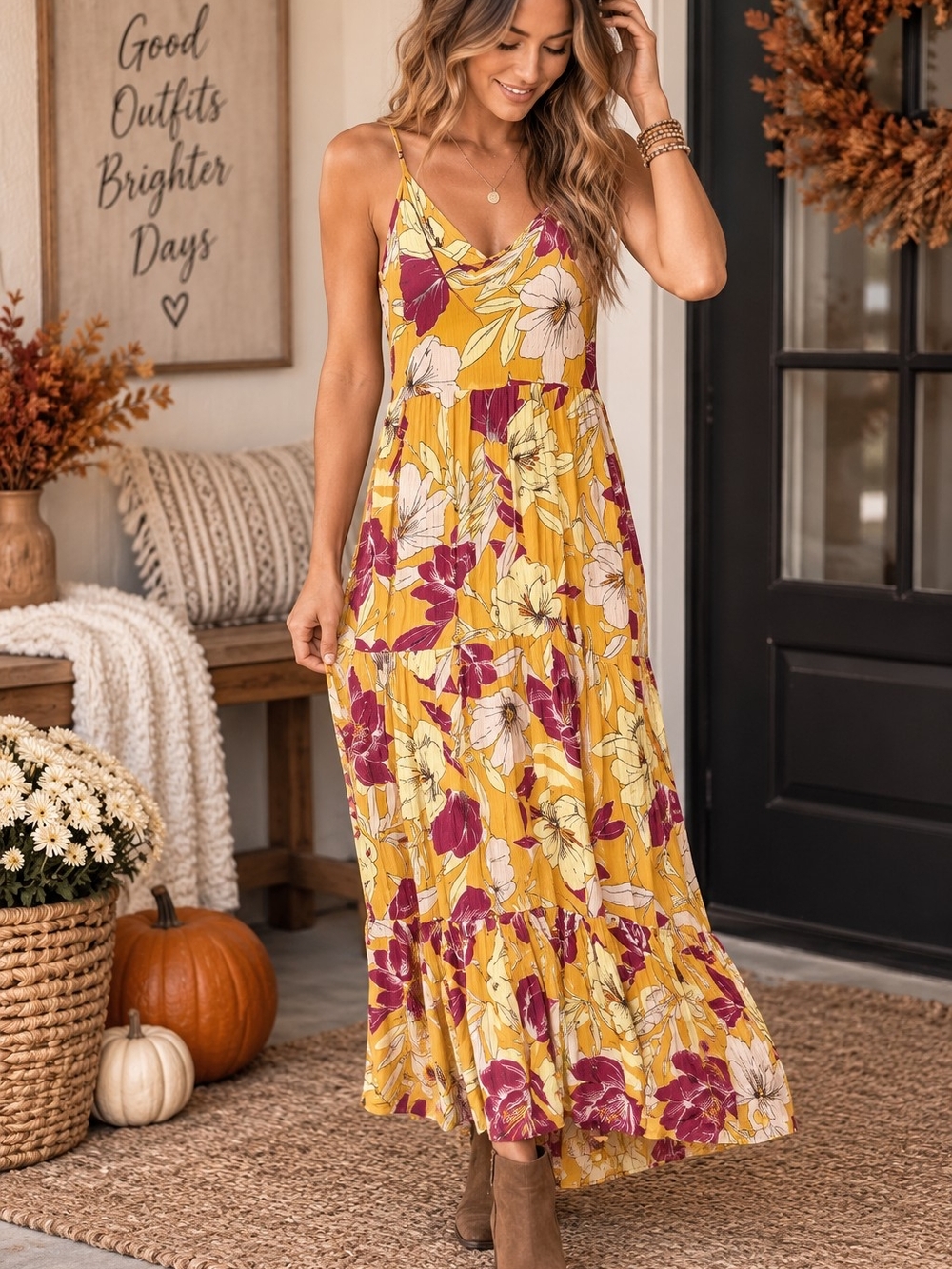 NWT B.O.G. Collective Floral Tiered Maxi Dress Boho Size Small